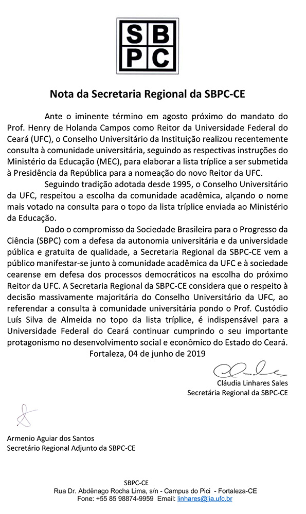 Nota SBPC 2019