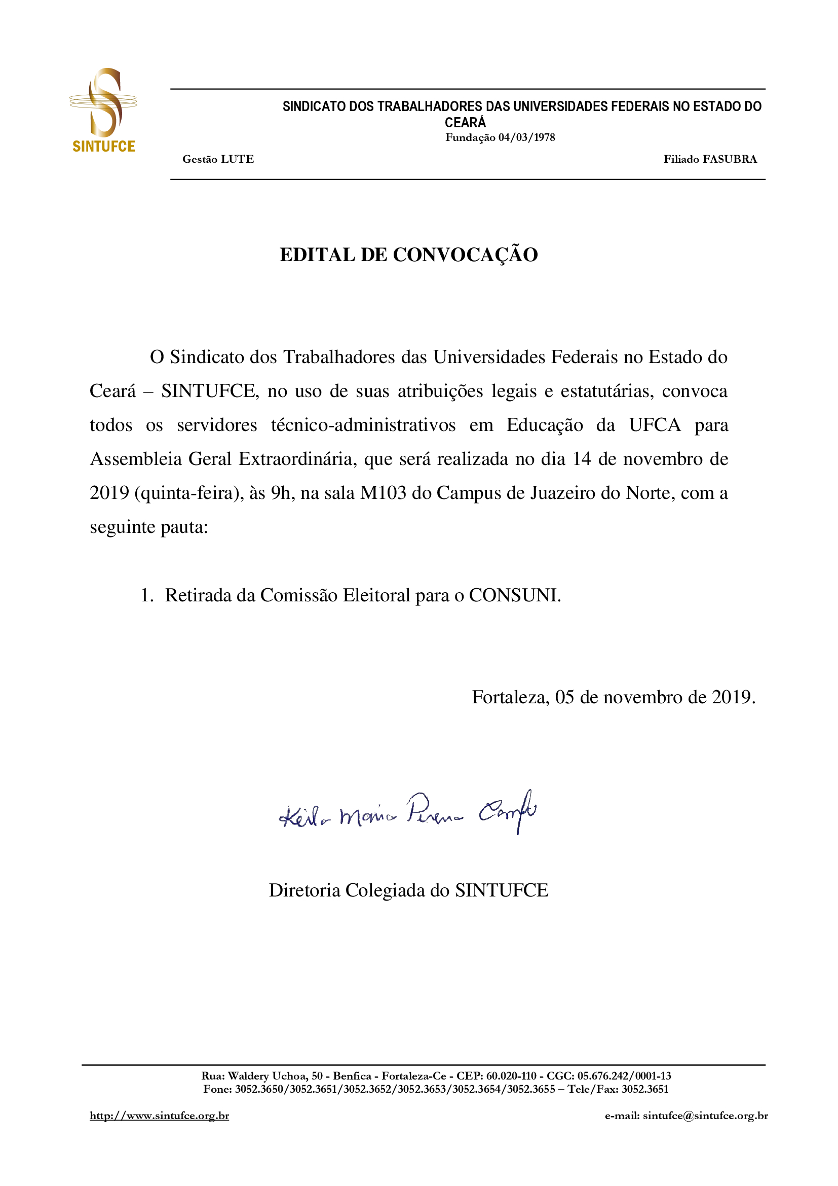 EDITAL DE CONVOCACAO UFCA 14.11.2019
