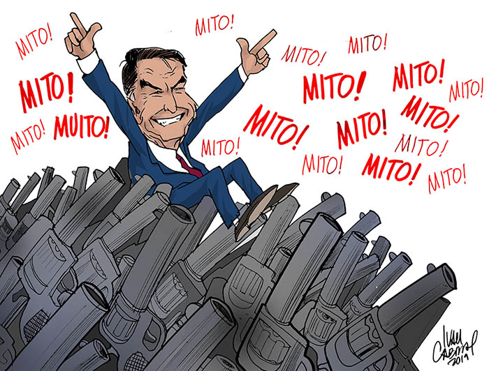 Charge Bolsonaro mito das armas web