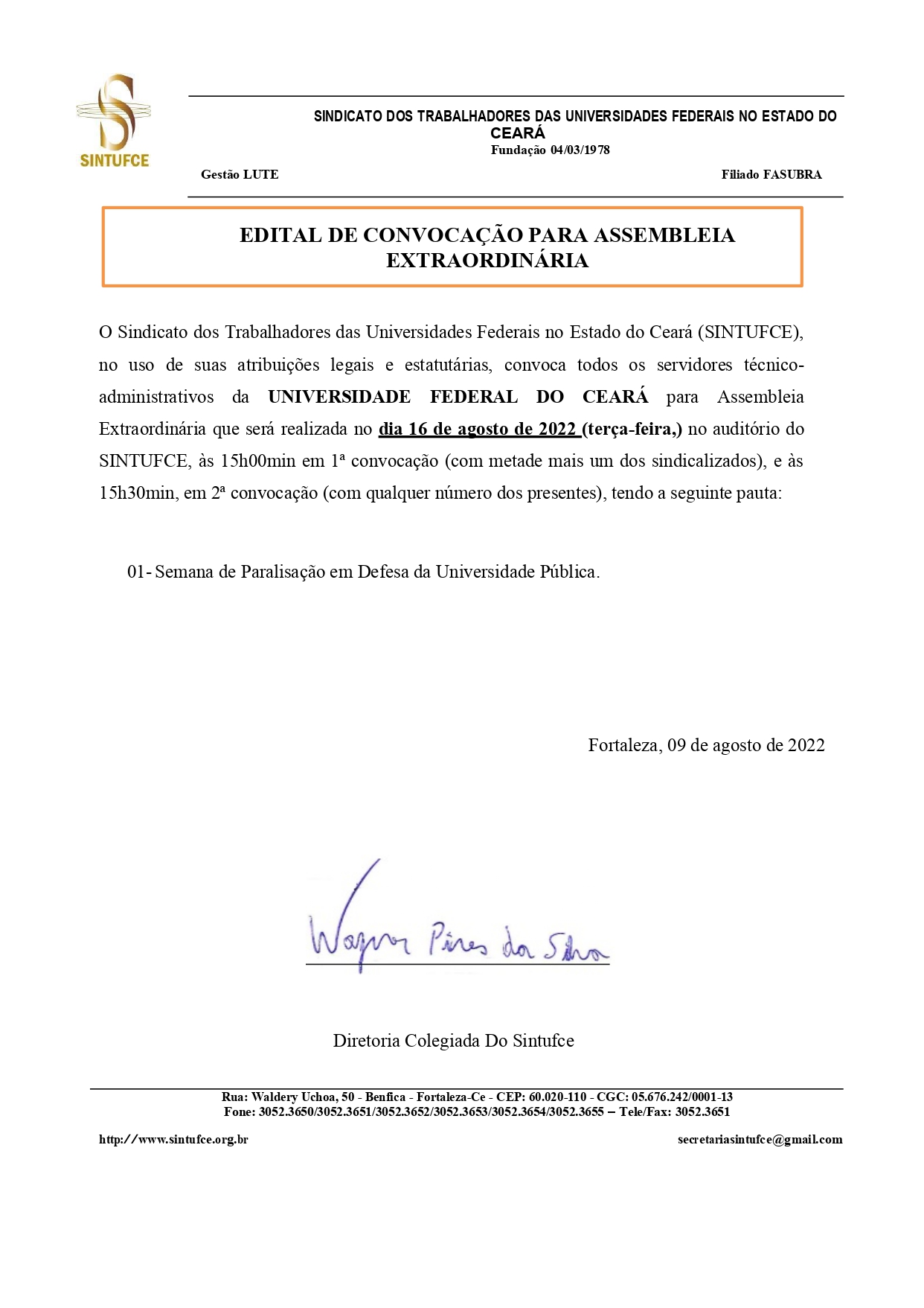 Edital de Paralização 1608